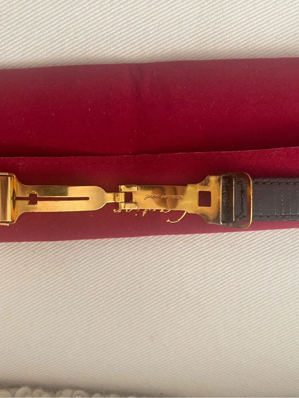 Vintage Brown Lizard Leather Watch Strap with Gold plated Deployant  for Catier